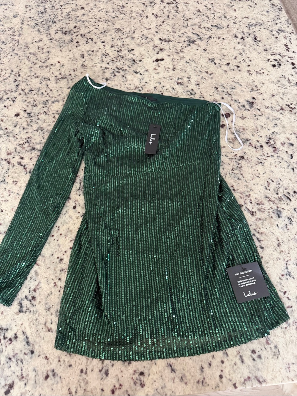 Lulu's Emerald Green Sequin Long-Sleeve Kids Dress